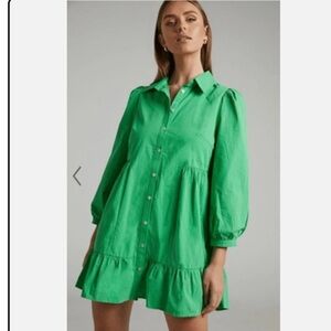 NEW Showpo cotton poplin frill hem shirt dress emerald green womens size 4
